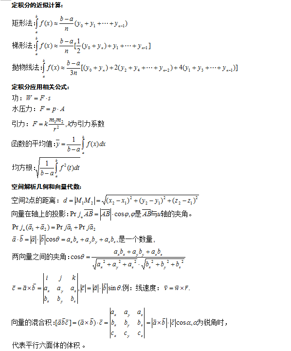 2020年江苏成人高考高等数学（一）必背重要公式